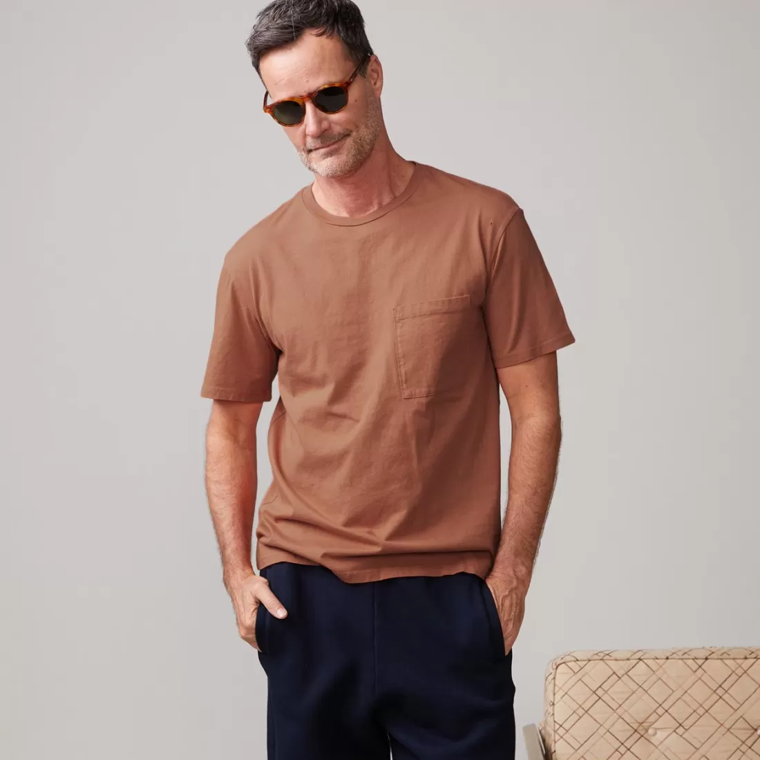 MONROW Men's Tops | Mens Sale*Relaxed Pocket Crew CARAMEL
