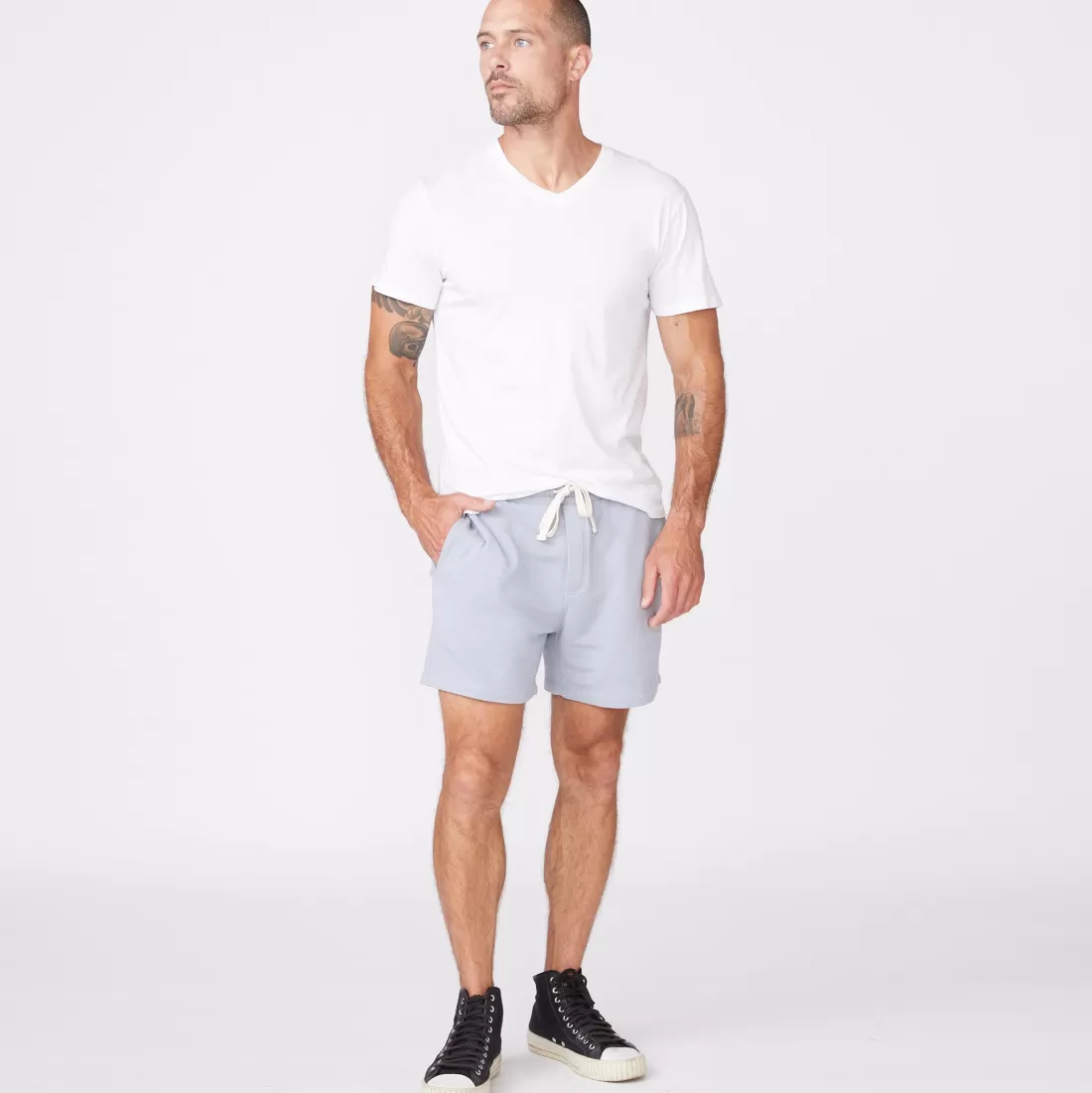 MONROW Men's Tops*Relaxed V WHITE