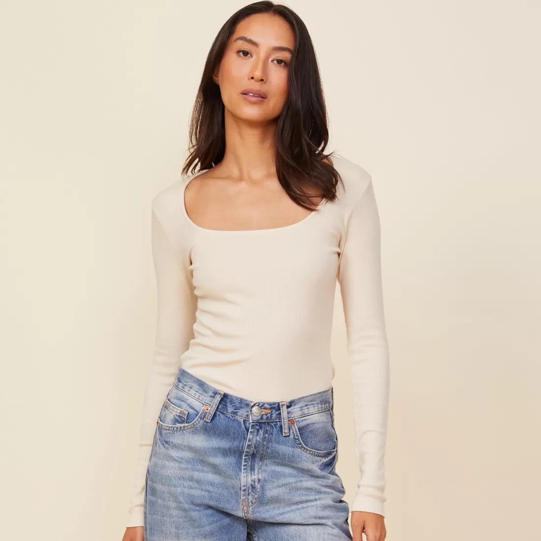MONROW Long Sleeve*90'S Rib Long Sleeve OFFWHITE