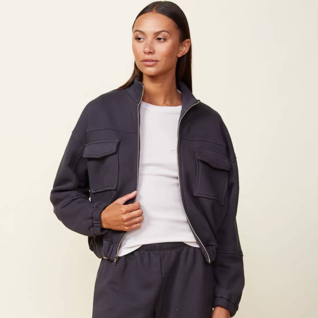 MONROW Jackets*Seamed Bomber Jacket FADEDBLACK