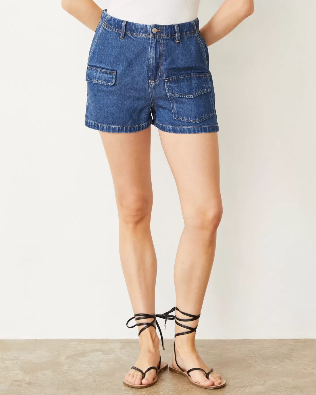 MONROW Shorts*Soft Denim Cargo Short MEDIUMWASH