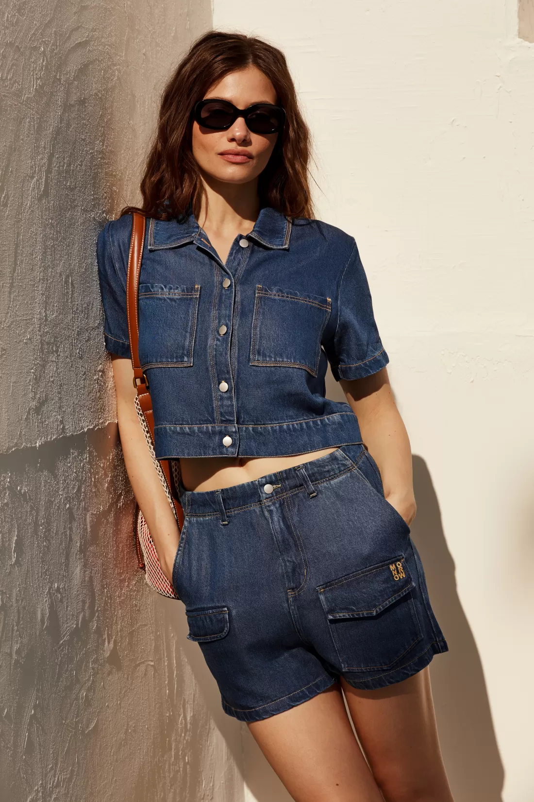 MONROW Shorts*Soft Denim Cargo Short MEDIUMWASH