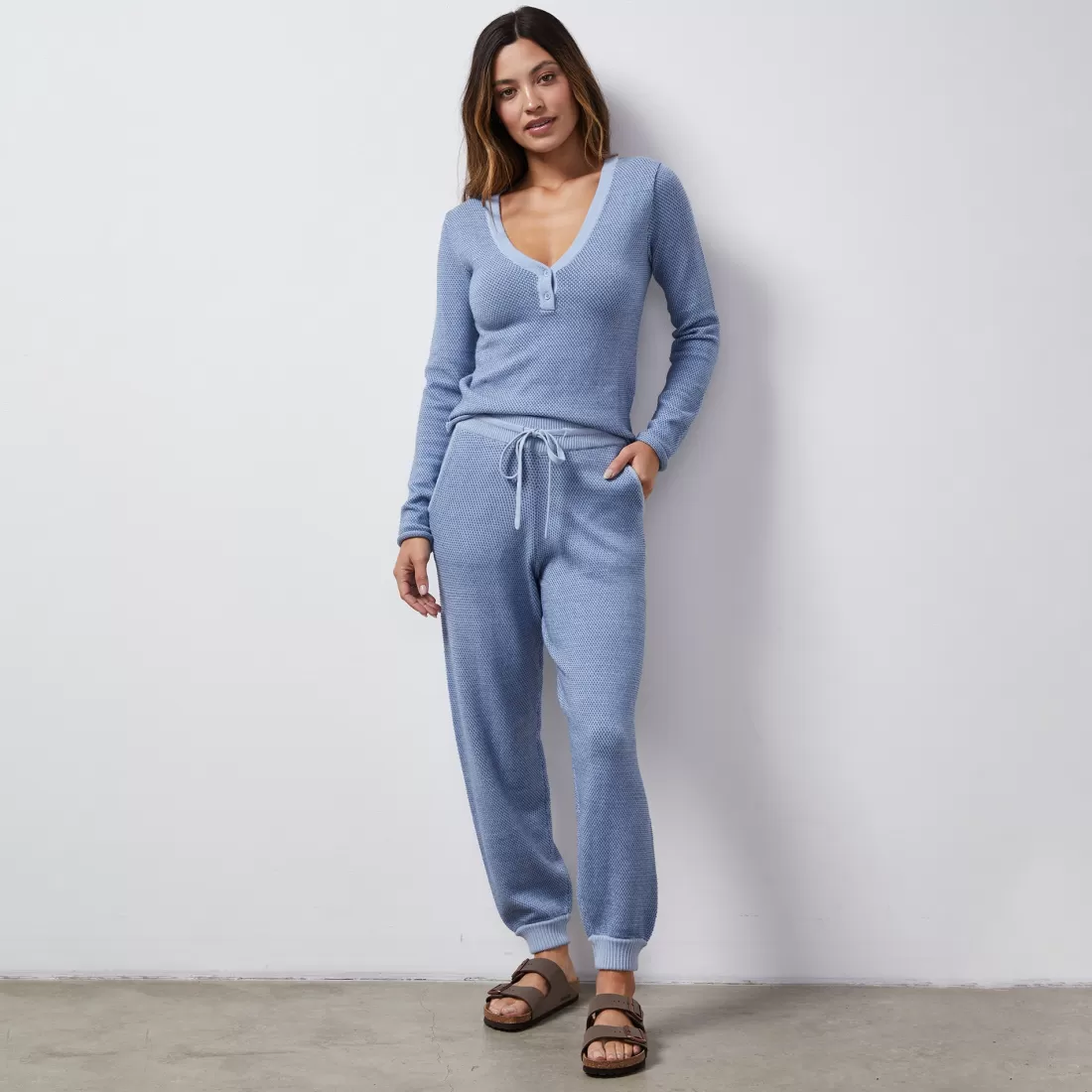 MONROW Soft Knit | Sweats*Soft Knit Textured Cuffed Jogger LIGHTBLUE