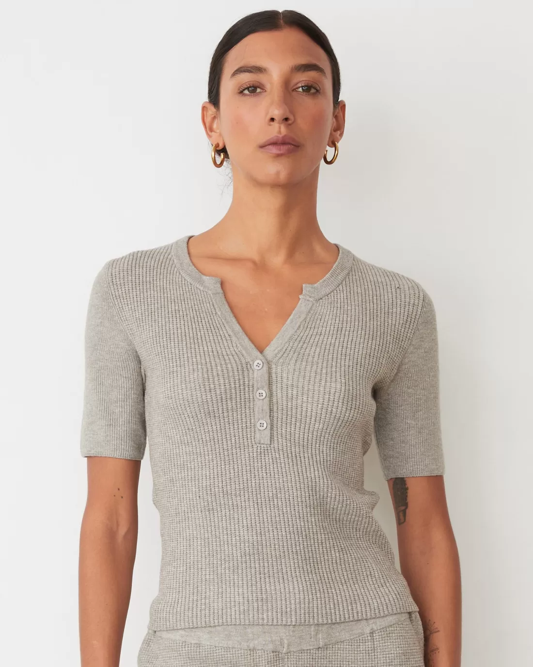 MONROW Travel Essentials | Sets*Softknit Rib Waffle Henley HEATHERGREY