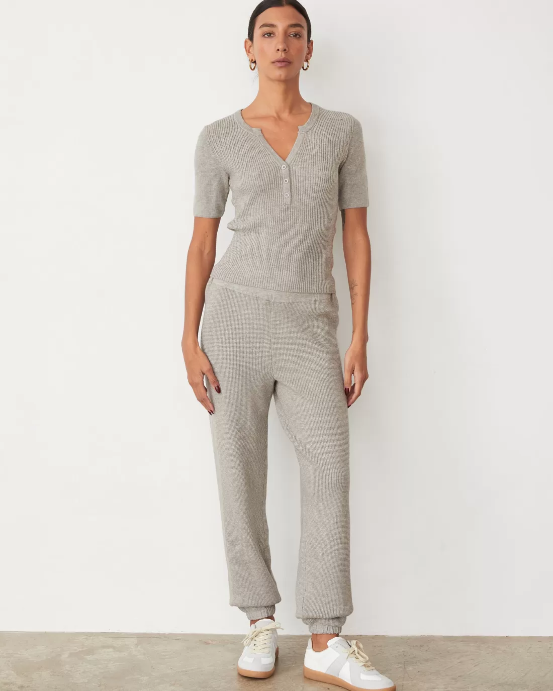 MONROW Travel Essentials | Sets*Softknit Rib Waffle Henley HEATHERGREY