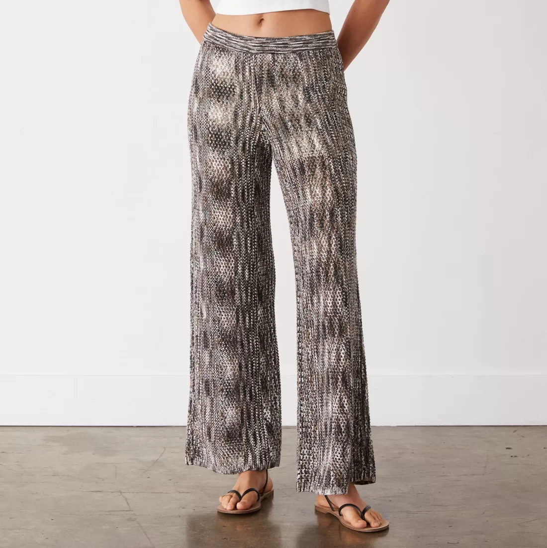 MONROW Pants*Space-dye Crochet Wide Leg Pant PECANMULTI