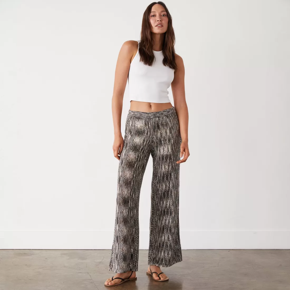 MONROW Pants*Space-dye Crochet Wide Leg Pant PECANMULTI