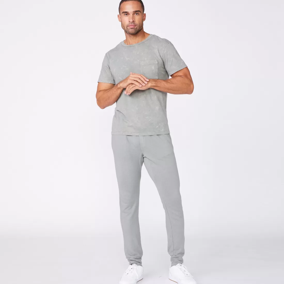 MONROW Men's Tops | Mens Sale*Stone Wash Relaxed Pocket Crew GUNMETAL
