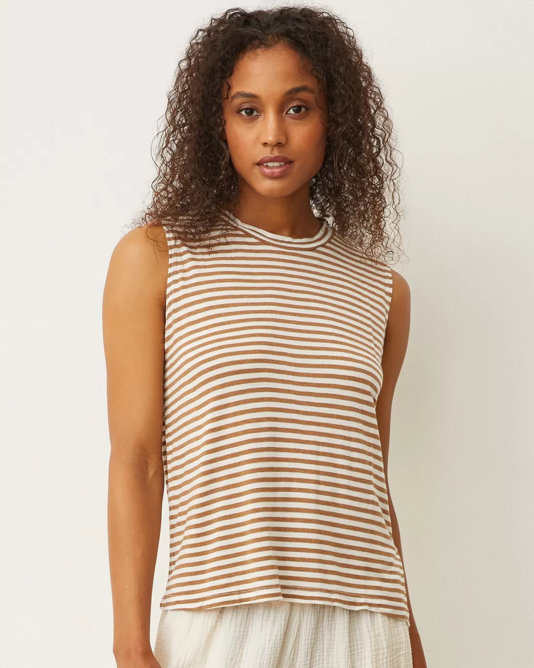 MONROW Tanks*Stripe Muscle Tank SAHARASTRIPE