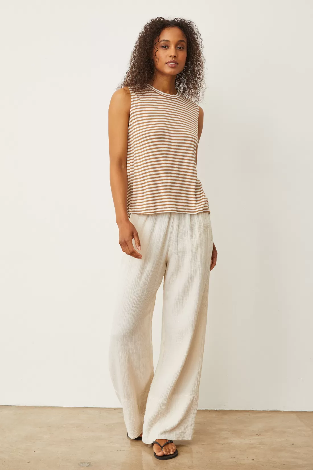 MONROW Tanks*Stripe Muscle Tank SAHARASTRIPE
