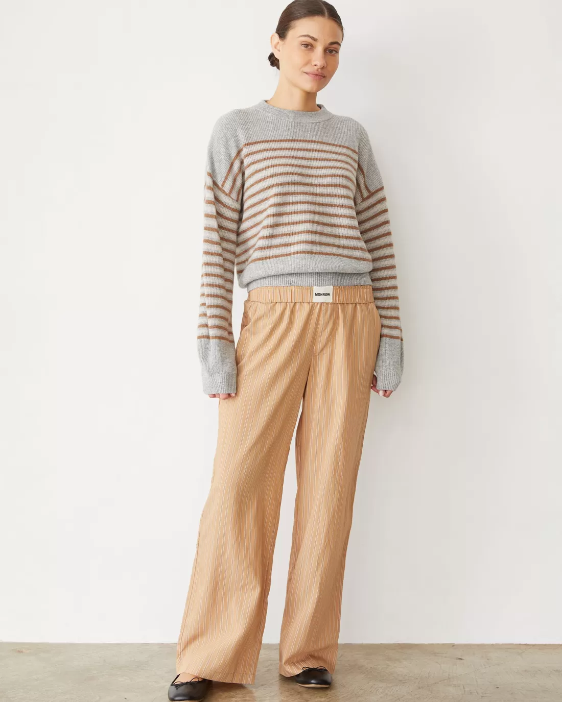 MONROW Poplin | Sets*Stripe Poplin Boxer Pants CAPPUCCINOSTRIPE
