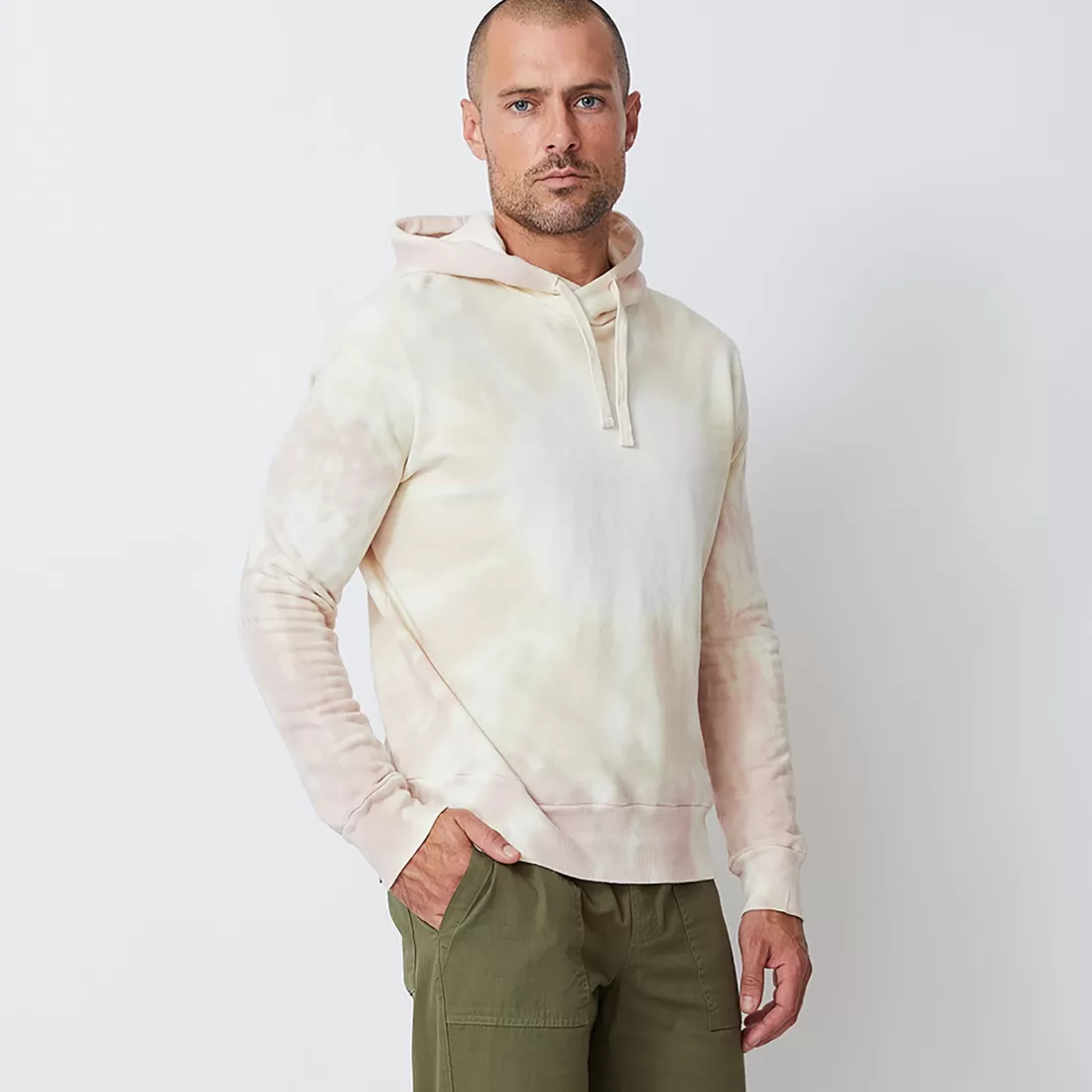 MONROW Men's Tops | Mens Sale*Sunburst Tie Dye Pullover Hoody BONE/WHITE/TAUPE