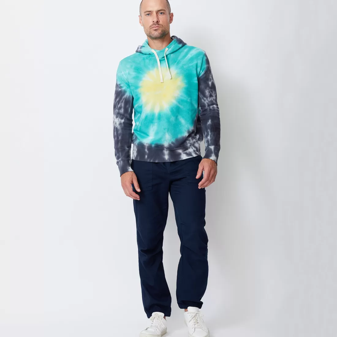 MONROW Men's Tops | Mens Sale*Sunburst Tie Dye Pullover Hoody YELLOW/TEAL/FADEDBLACK