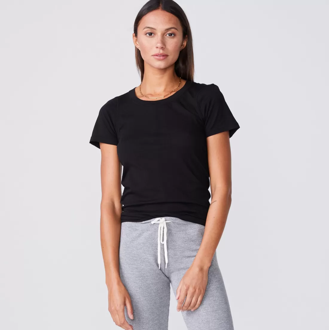 MONROW Tees*Super Fine Jersey Fitted Crew Neck Tee BLACK