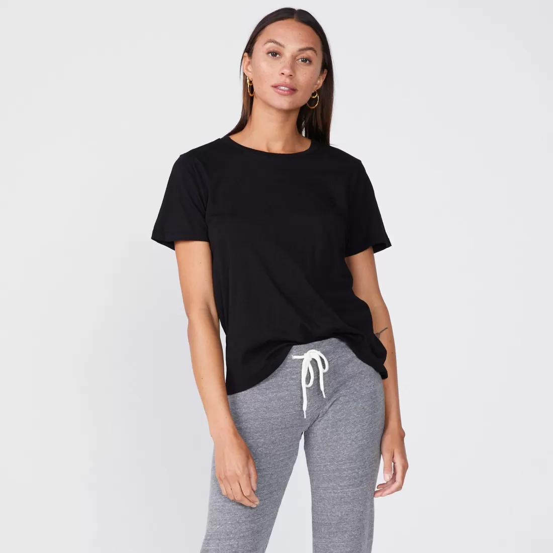 MONROW Tees*Super Fine Jersey Oversized Crew Neck Tee - BLACK