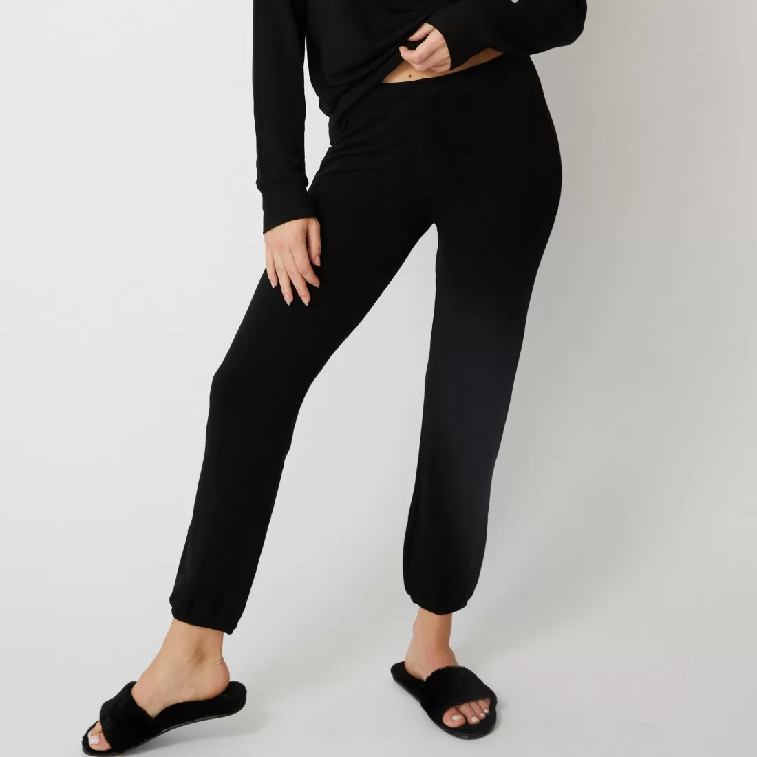 MONROW Supersoft*Supersoft Elastic Waist Sweats BLACK