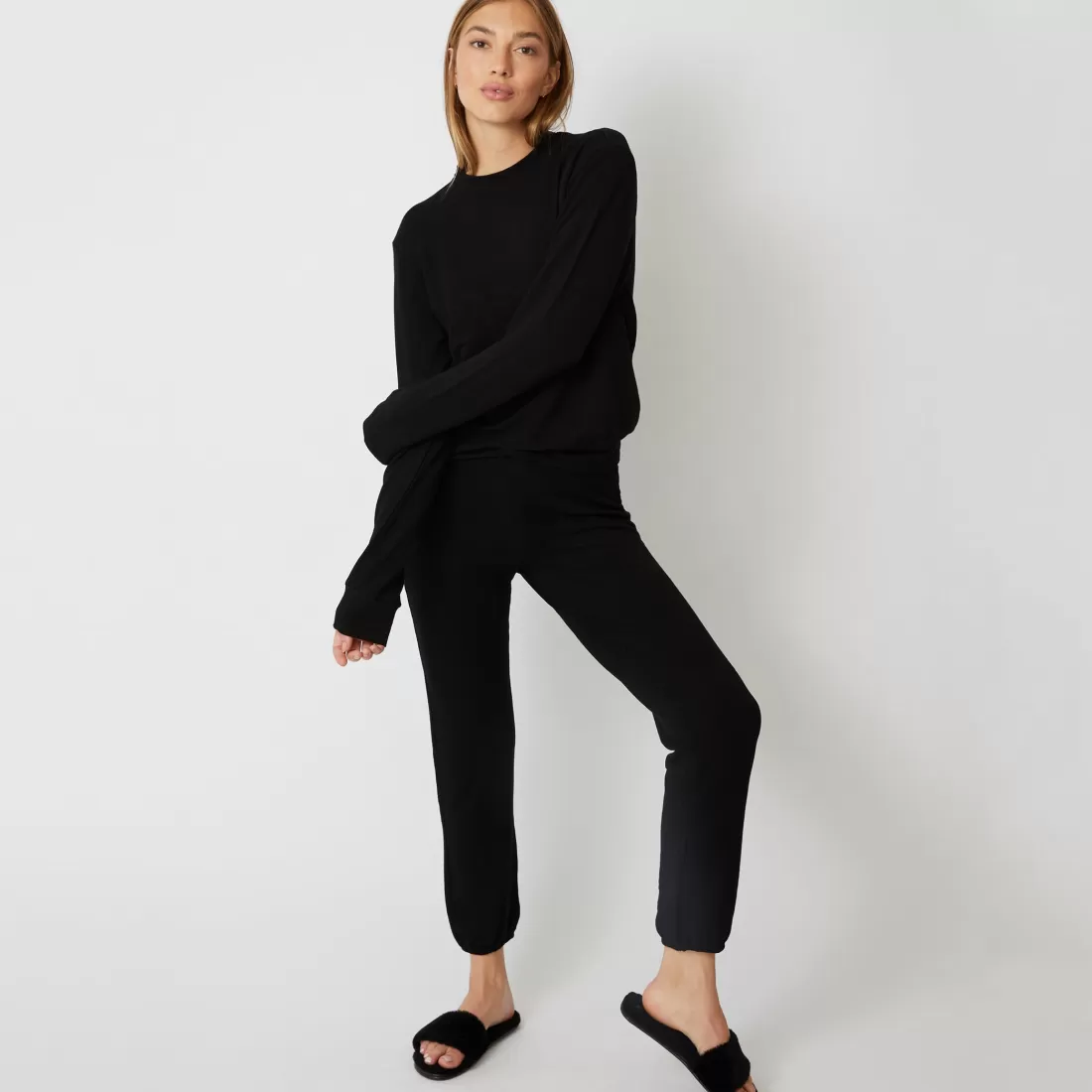 MONROW Supersoft*Supersoft Elastic Waist Sweats BLACK
