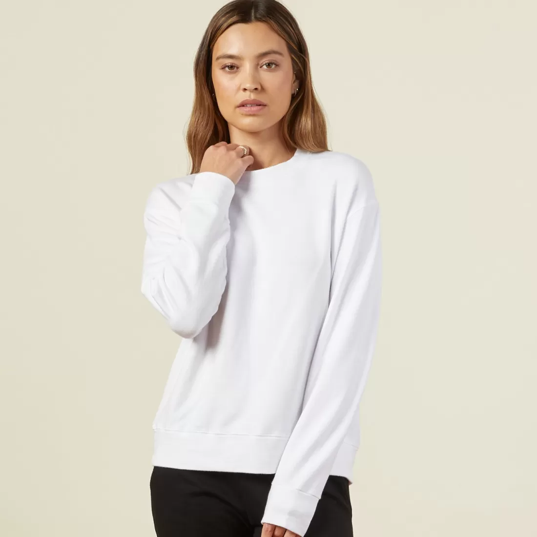 MONROW Sweatshirts*Supersoft Fleece Boyfriend Sweatshirt WHITE