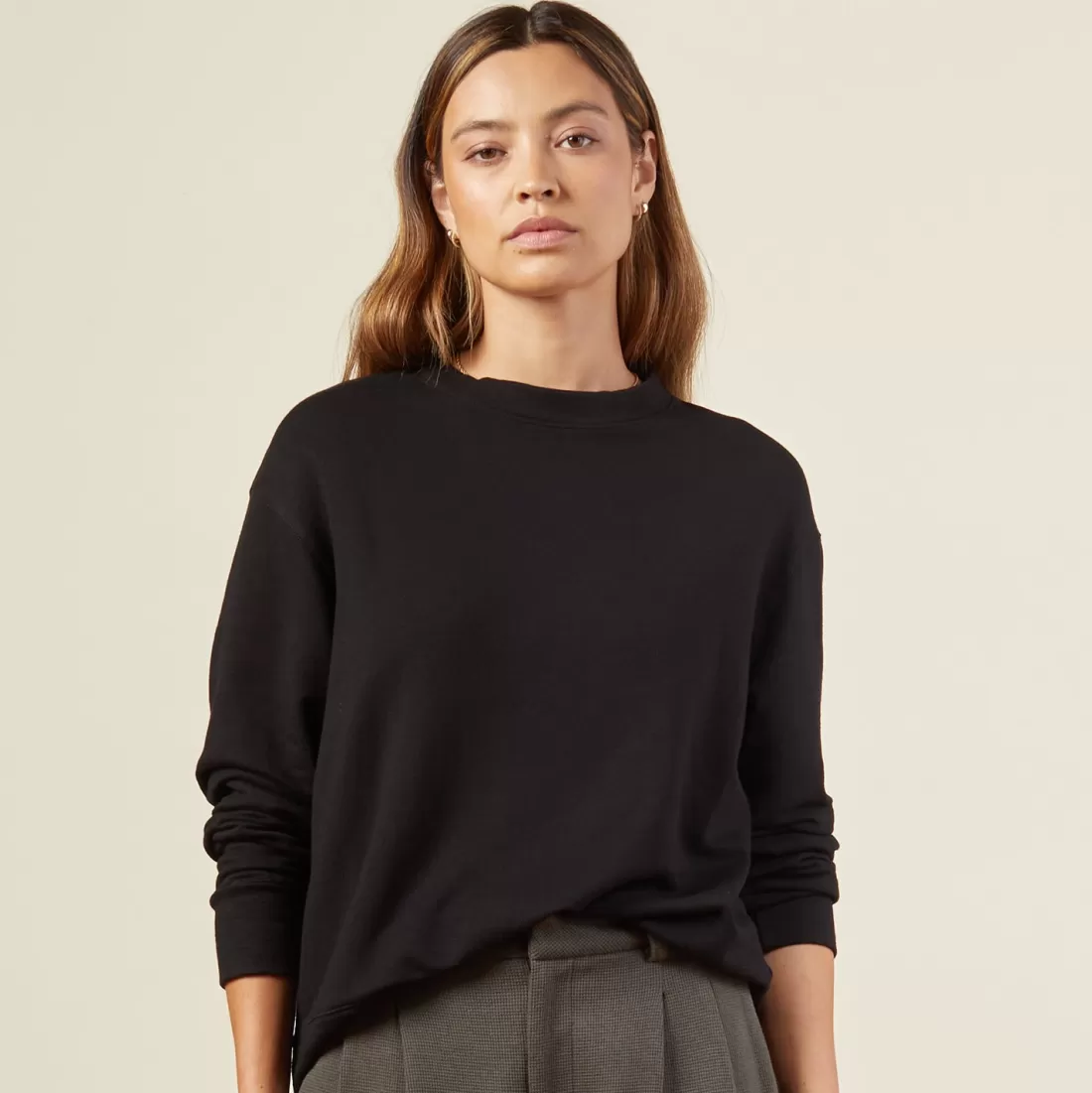 MONROW Sweatshirts*Supersoft Fleece Boyfriend Sweatshirt BLACK