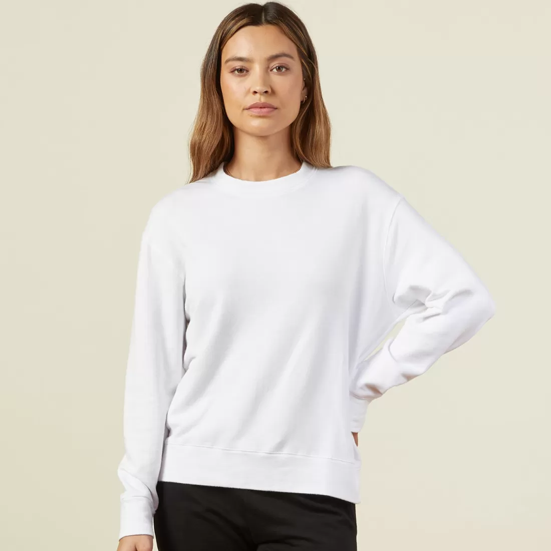 MONROW Sweatshirts*Supersoft Fleece Boyfriend Sweatshirt WHITE