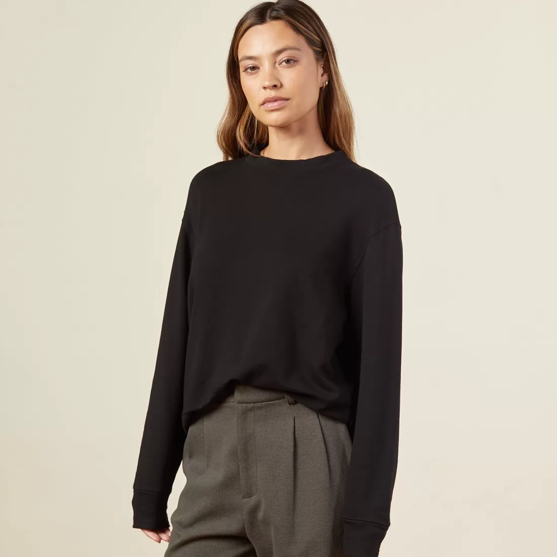 MONROW Sweatshirts*Supersoft Fleece Boyfriend Sweatshirt BLACK
