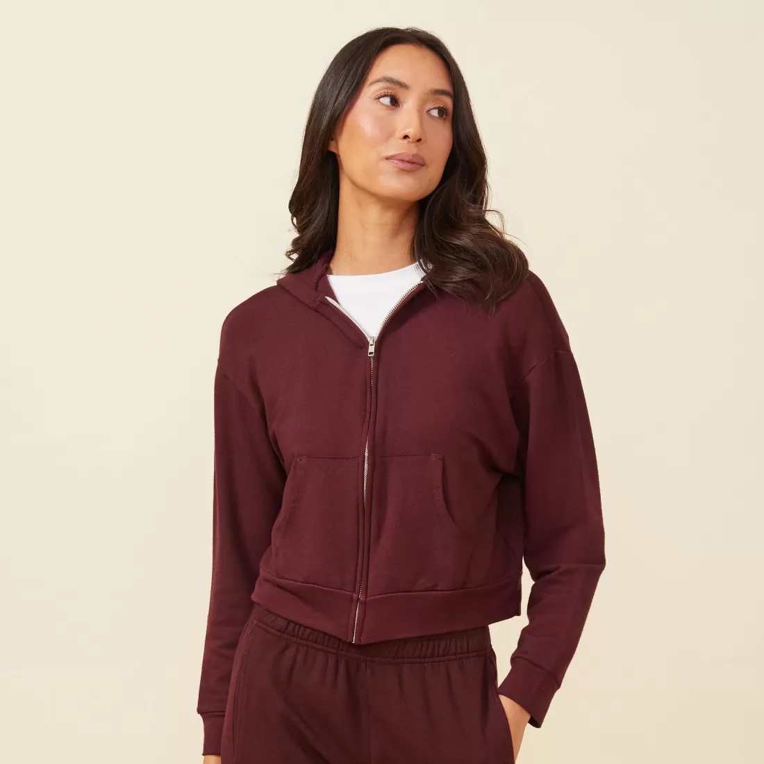 MONROW Zip-Up Hoodies*Supersoft Fleece Girlfriend Zip Up Hoody MERLOT