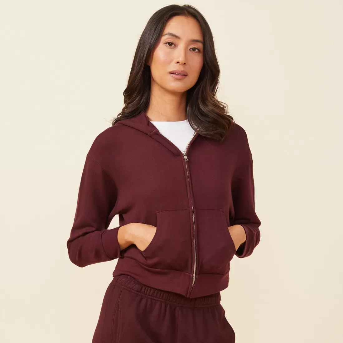 MONROW Zip-Up Hoodies*Supersoft Fleece Girlfriend Zip Up Hoody MERLOT