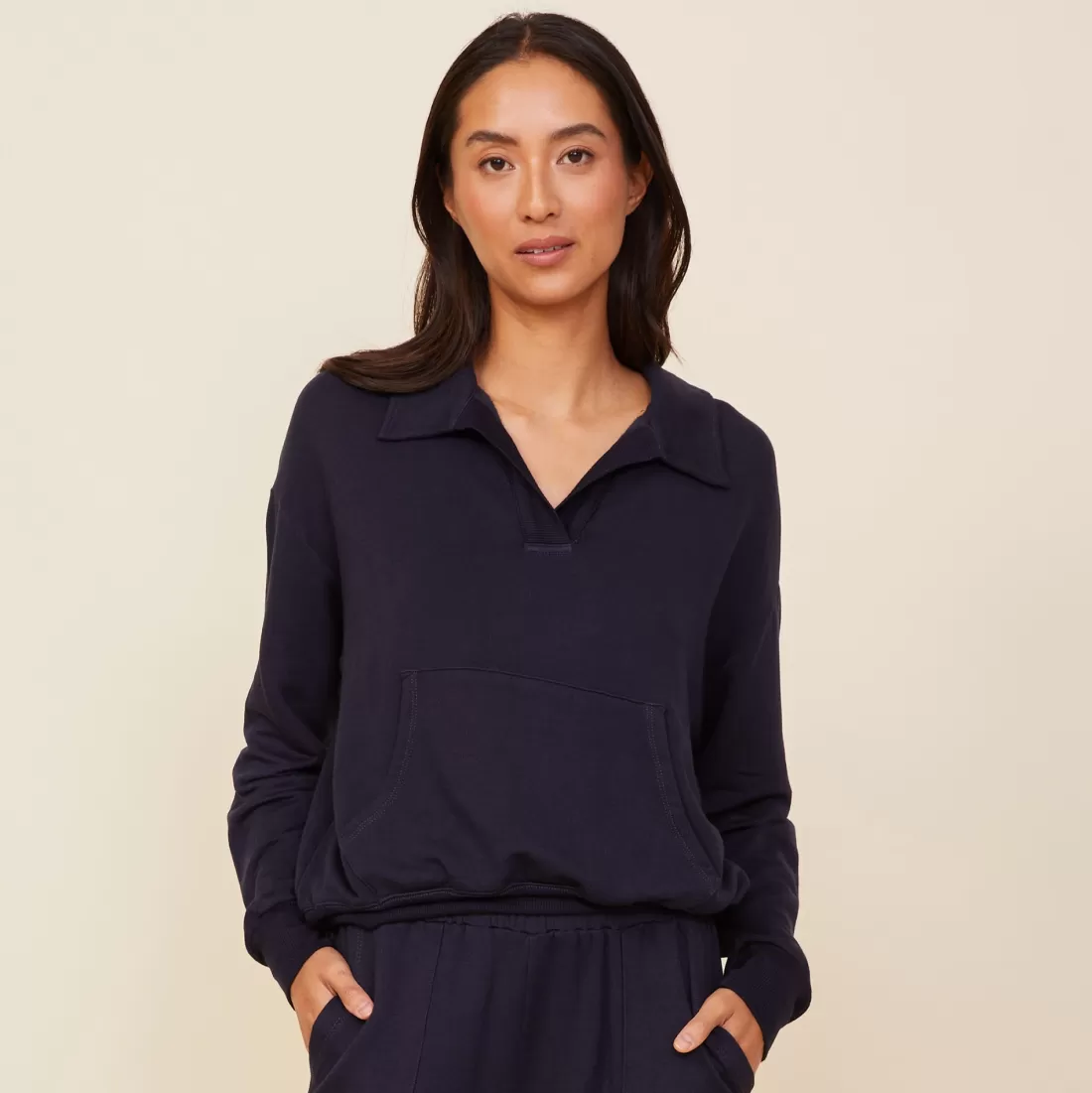MONROW Sweatshirts*Supersoft Fleece Polo Sweatshirt NEPTUNE
