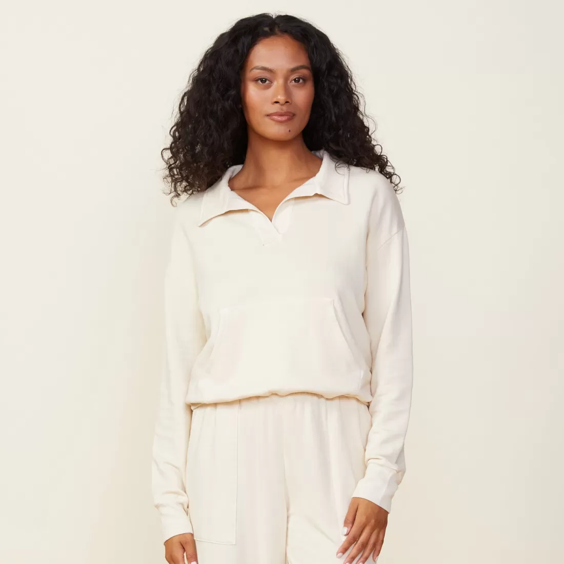 MONROW Sweatshirts*Supersoft Fleece Polo Sweatshirt OFFWHITE