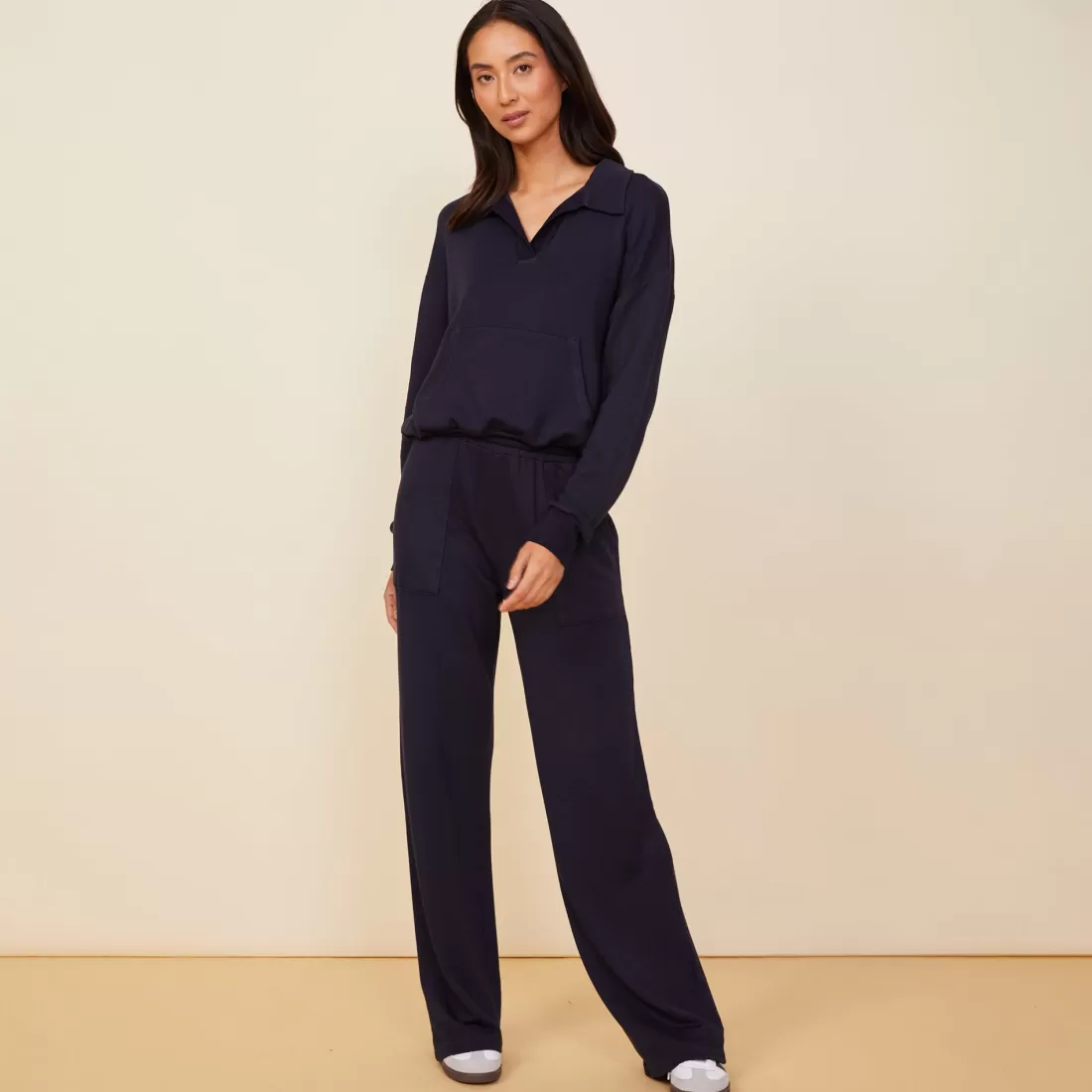 MONROW Sweatshirts*Supersoft Fleece Polo Sweatshirt NEPTUNE
