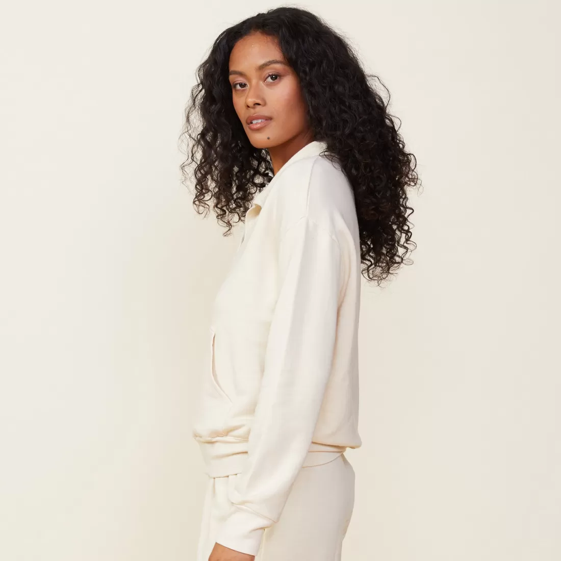 MONROW Sweatshirts*Supersoft Fleece Polo Sweatshirt OFFWHITE