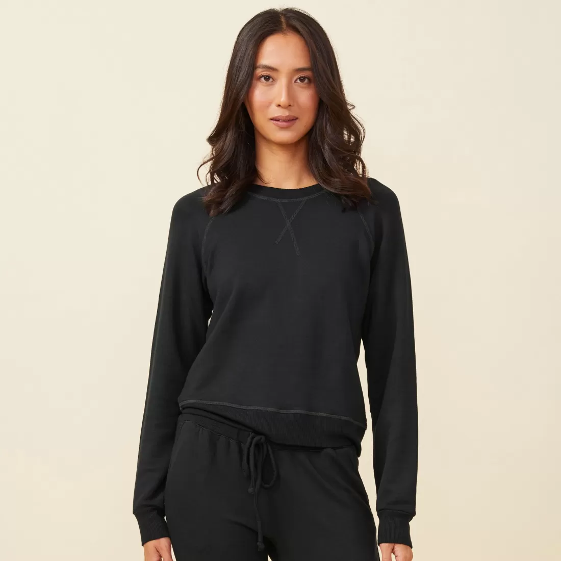 MONROW Sweatshirts*Supersoft Fleece Raglan BLACK