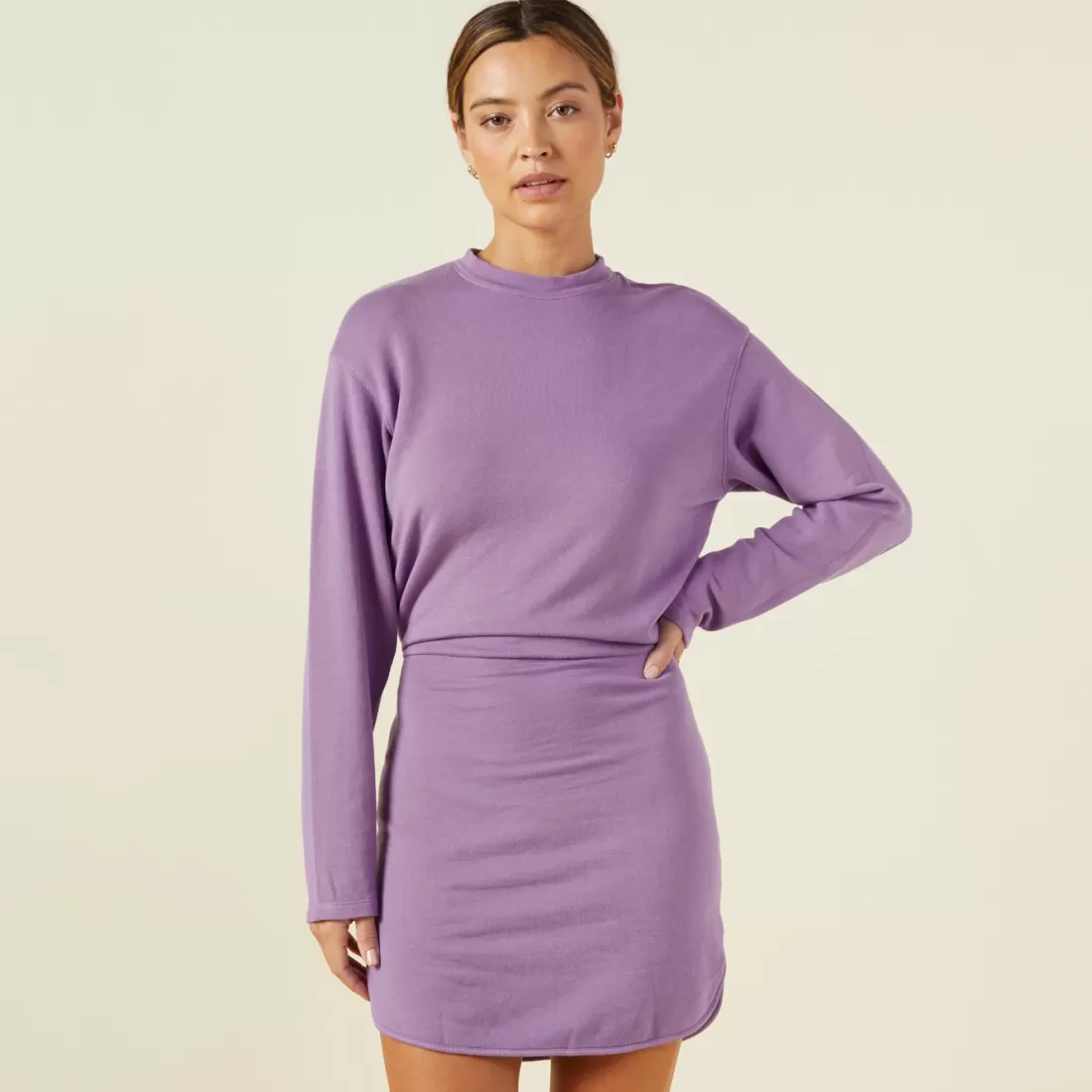 MONROW Supersoft*Supersoft Fleece Sweatshirt Dress ASTERPURPLE