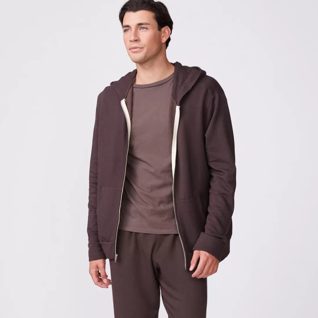 MONROW Mens Sale | Men's Sale*Supersoft Fleece Zip Up Hoody COCOA