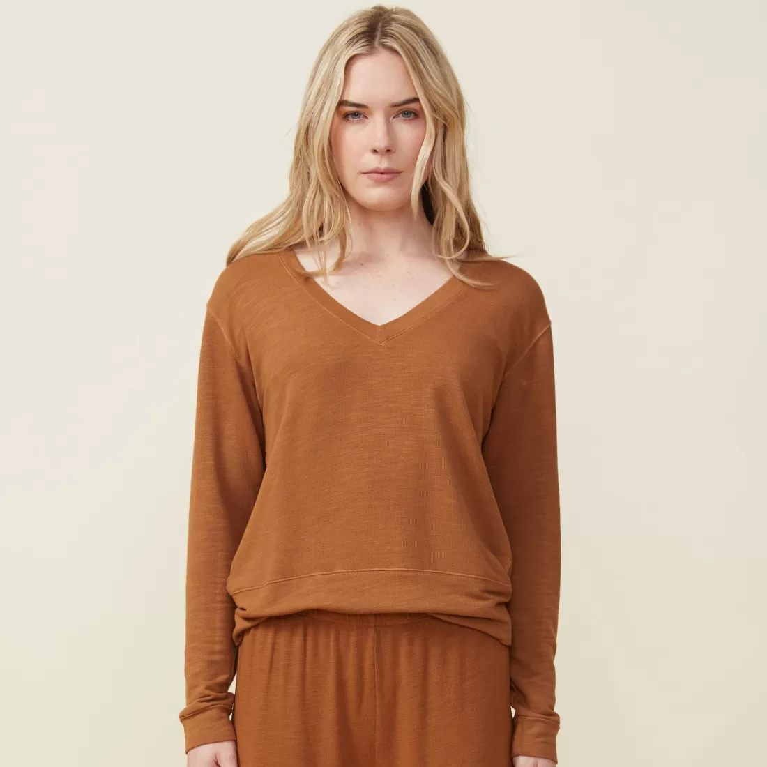 MONROW Supersoft | Sweatshirts*Supersoft Long Sleeve V Neck BROWNSUGAR