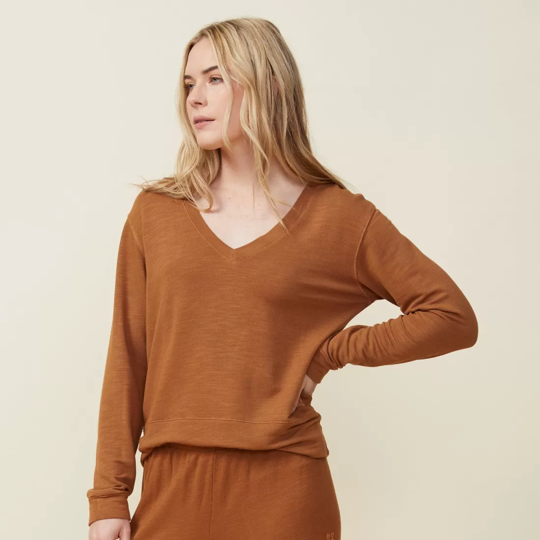 MONROW Supersoft | Sweatshirts*Supersoft Long Sleeve V Neck BROWNSUGAR