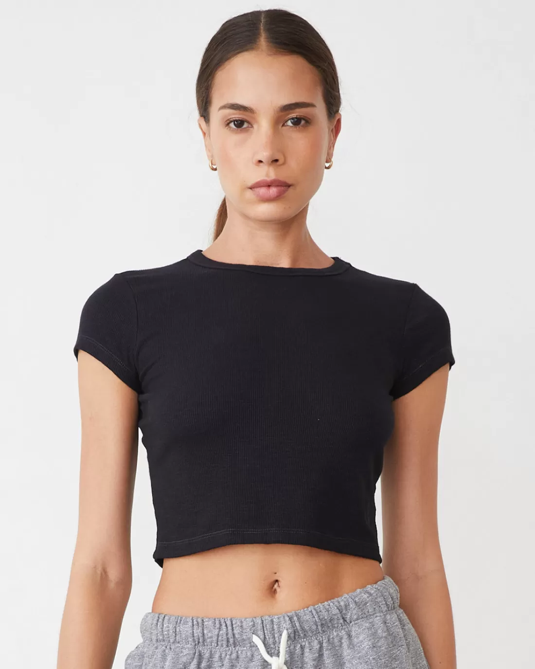 MONROW Travel Essentials | Tees*Supersoft Rib Mini Crew FADEDBLACK