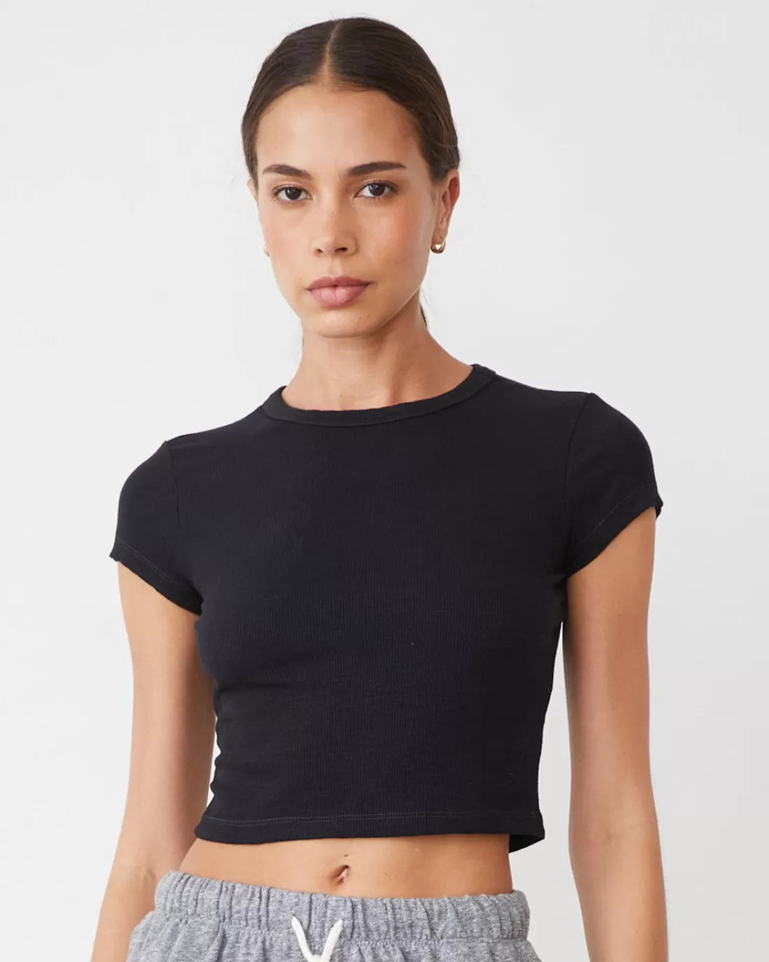 MONROW Travel Essentials | Tees*Supersoft Rib Mini Crew FADEDBLACK