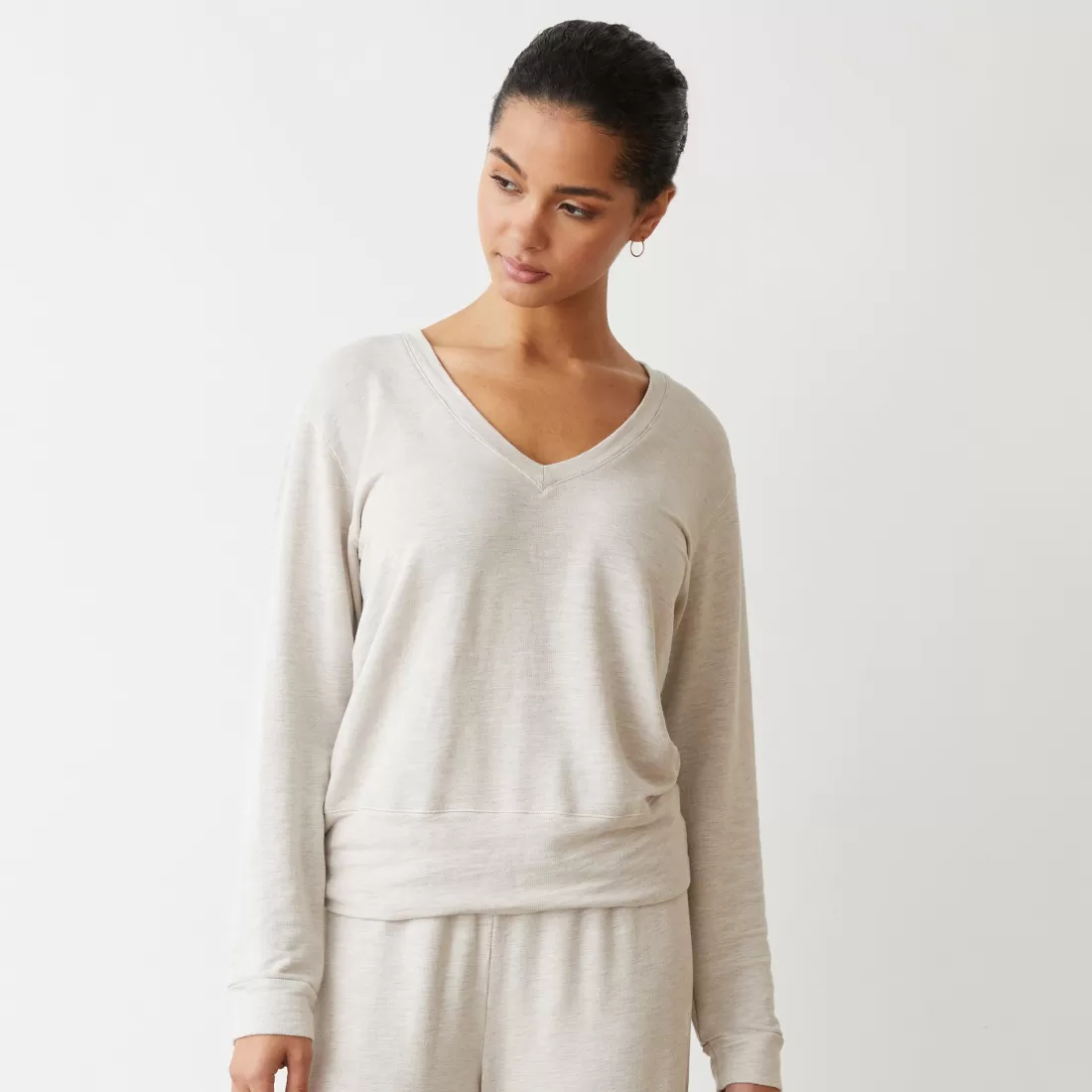 MONROW Sweatshirts | Supersoft*Supersoft V Neck Long Sleeve BONE