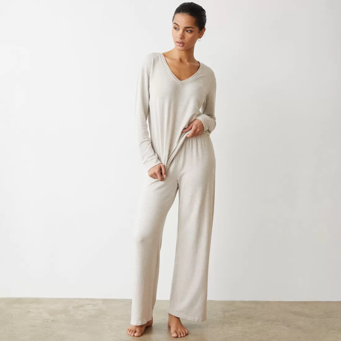 MONROW Sweatshirts | Supersoft*Supersoft V Neck Long Sleeve BONE