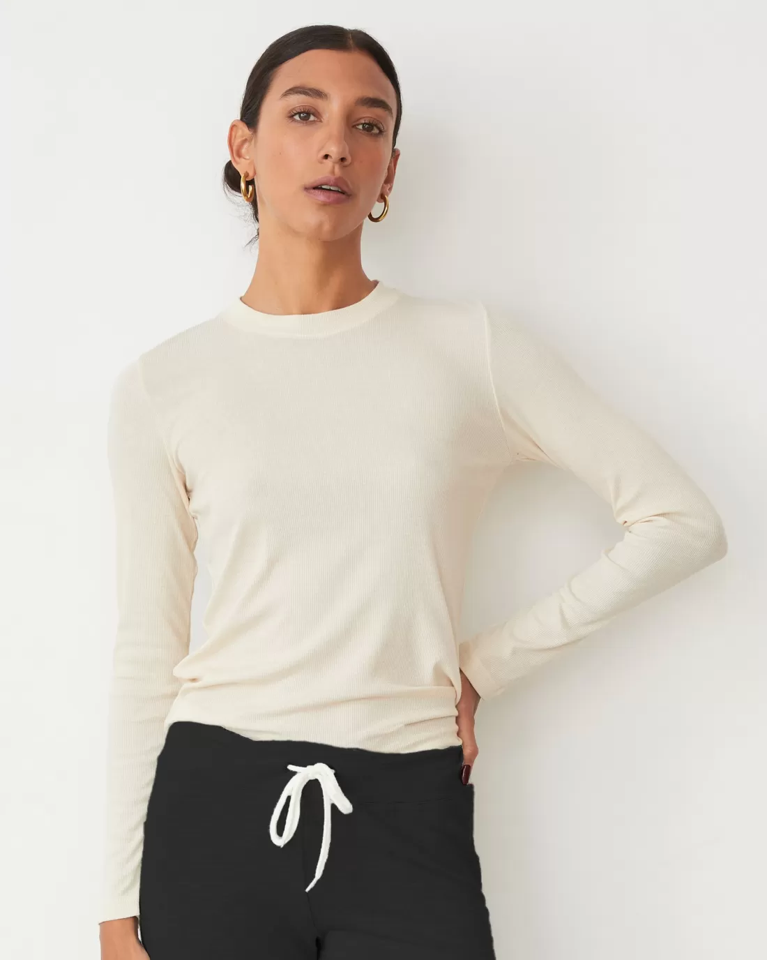 MONROW Long Sleeve | Travel Essentials*Supimafine Rib Long Sleeve Crew OFFWHITE