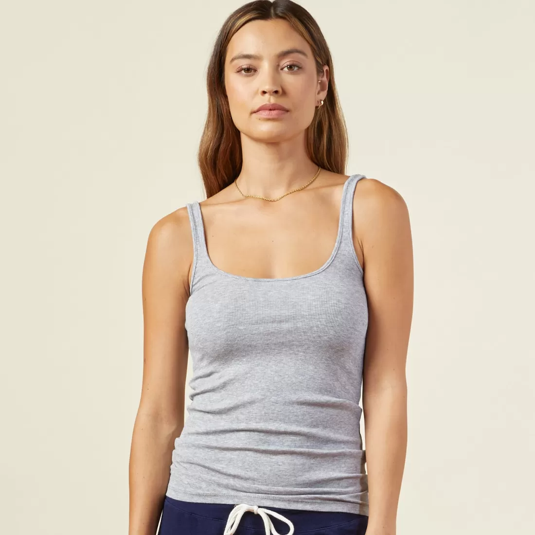 MONROW Tanks*Supimafine Rib Scoop Neck Tank - Heather Grey HEATHERGREY