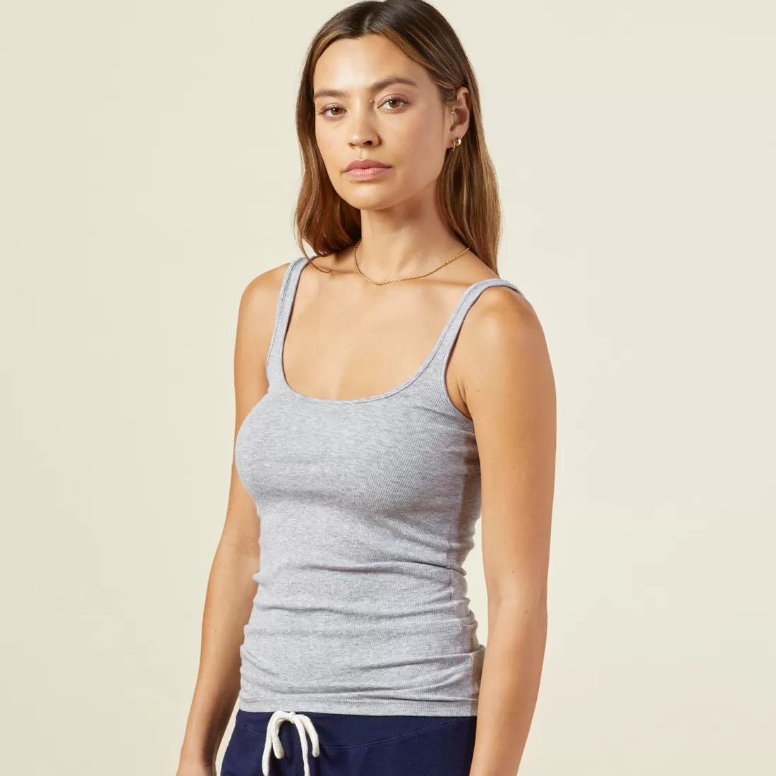 MONROW Tanks*Supimafine Rib Scoop Neck Tank - Heather Grey HEATHERGREY