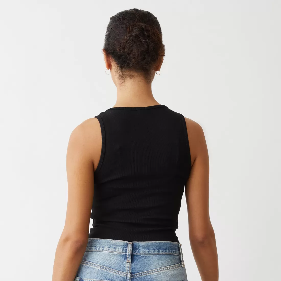MONROW Tanks*Supimaluxe Rib Crop High Neck Tank BLACK