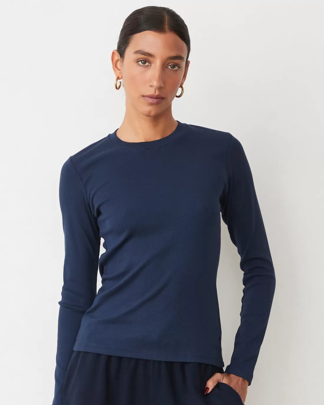 MONROW Travel Essentials | Long Sleeve*Supimaluxe Rib Long Sleeve Crew BLUEBLACK