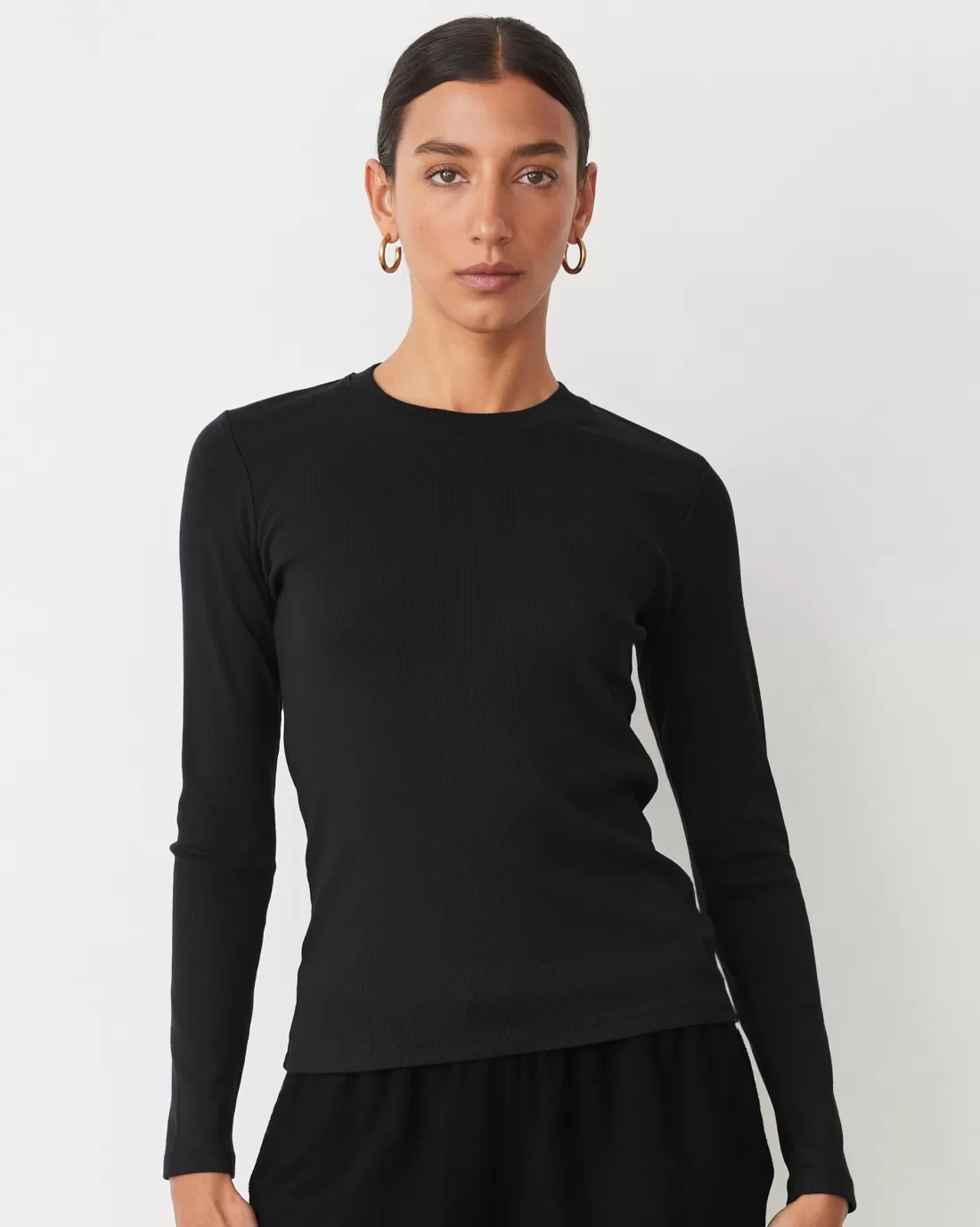 MONROW Long Sleeve*Supimaluxe Rib Long Sleeve Crew BLACK