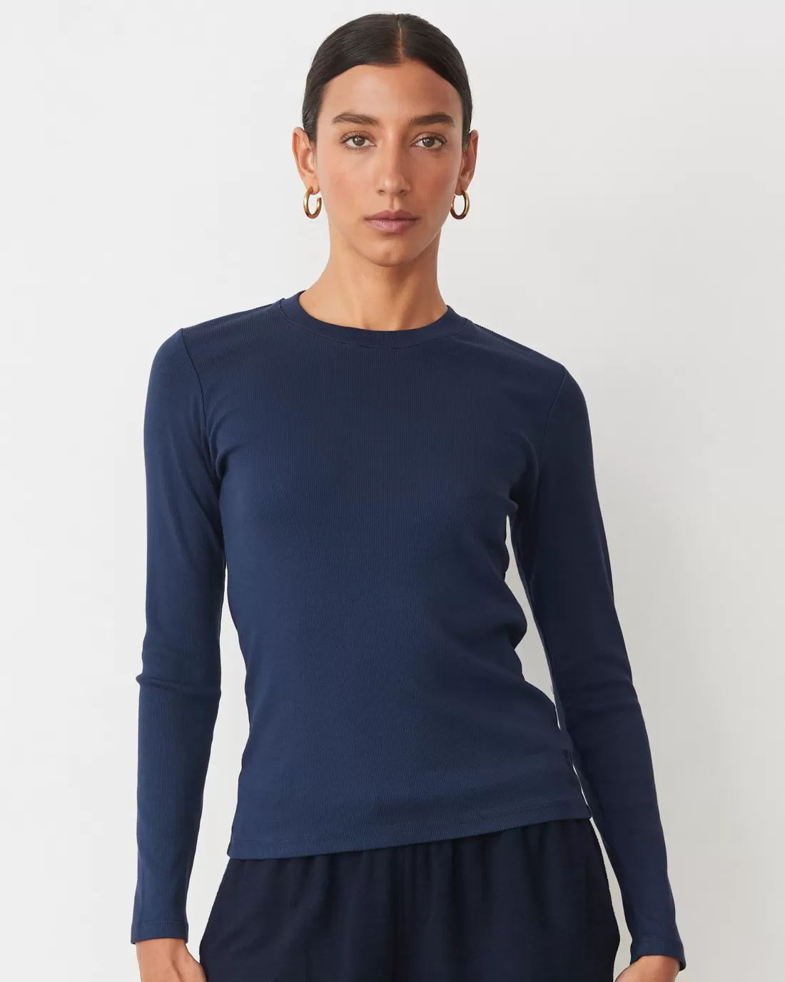 MONROW Travel Essentials | Long Sleeve*Supimaluxe Rib Long Sleeve Crew BLUEBLACK