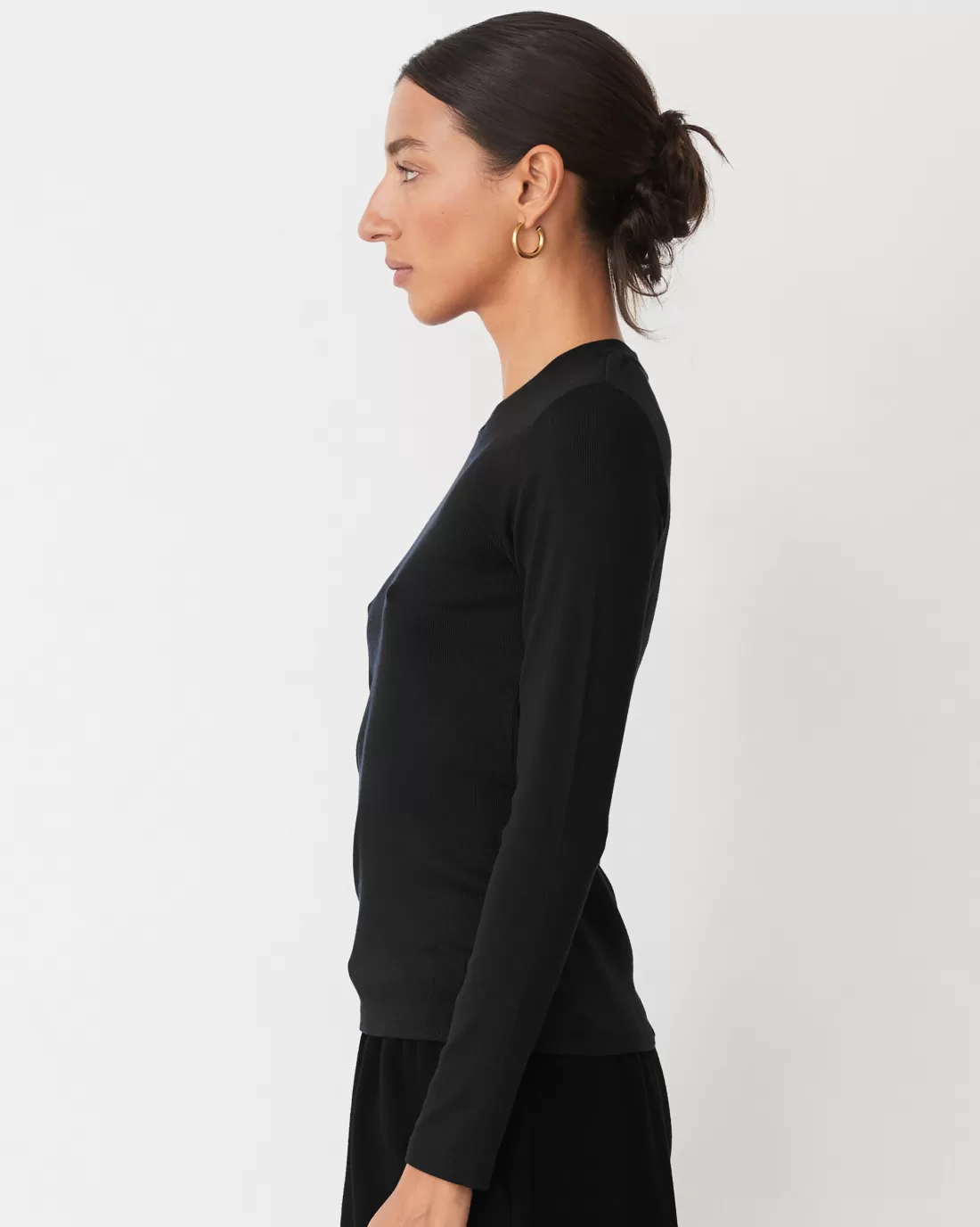 MONROW Long Sleeve*Supimaluxe Rib Long Sleeve Crew BLACK
