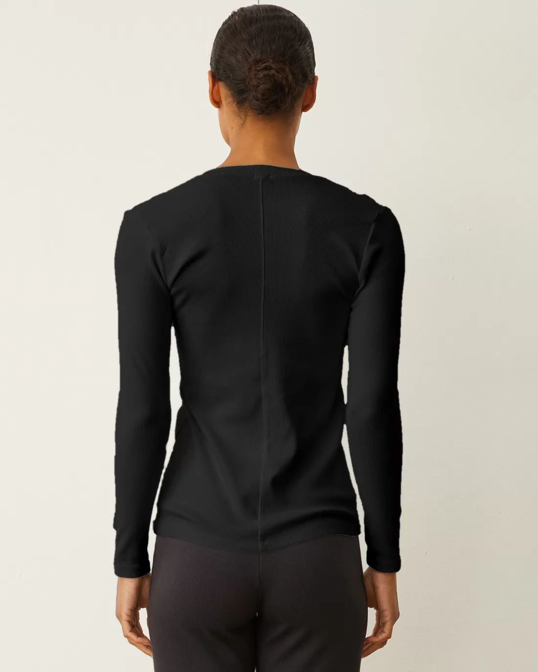 MONROW Long Sleeve*Supimaluxe Rib Long Sleeve V Neck BLACK