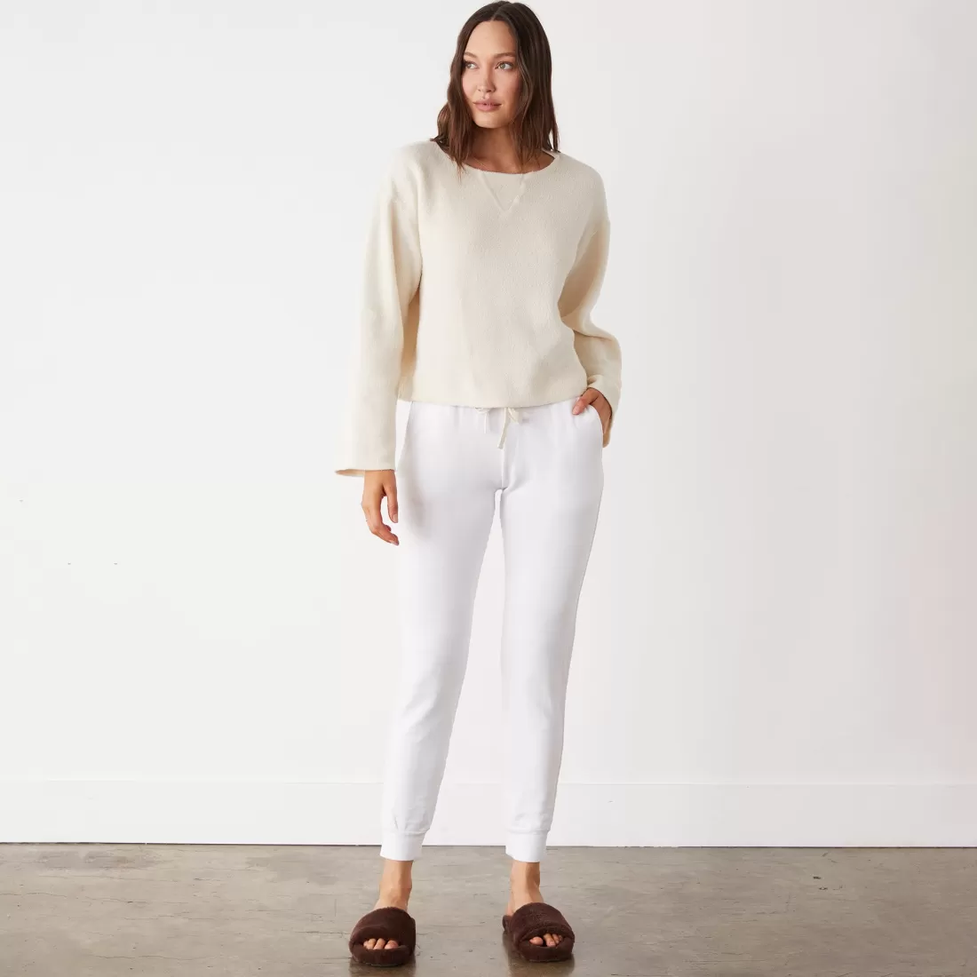 MONROW Sweatshirts*Teddy Fleece Boat Neck Sweatshirt OFFWHITE